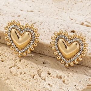Vintage Boho Chic Heart-Shaped Rhinestone Stud Earrings